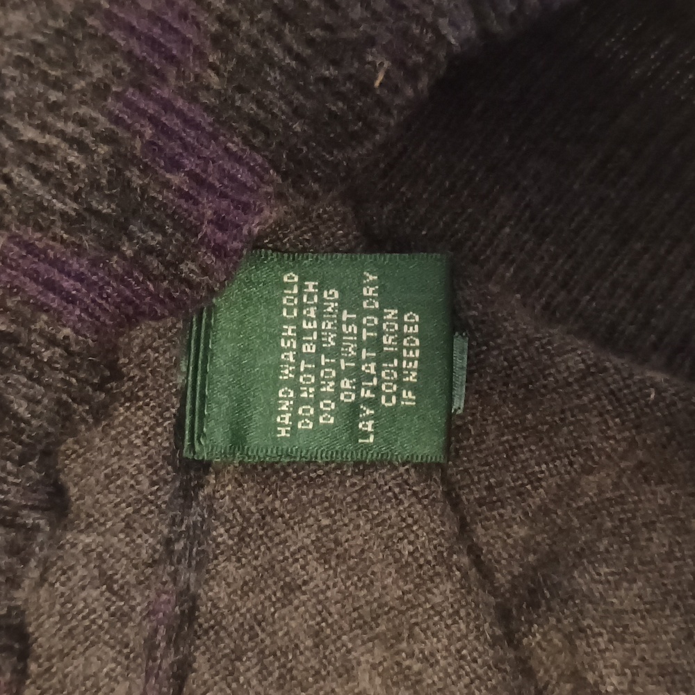 Lauren Ralph Lauren Silk & Cashmere Paisley Sweater - Medium - Gray & Purple - Picture 6 of 7